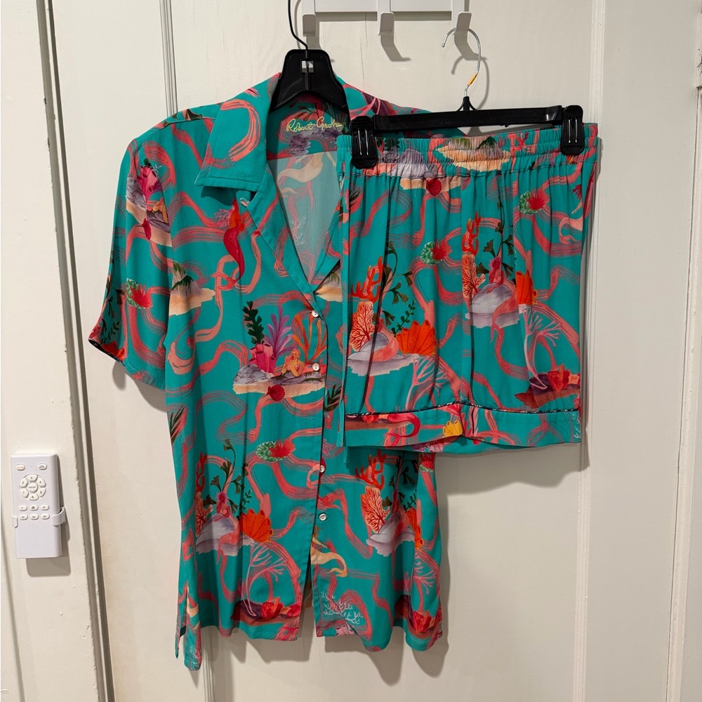 Robert Graham Teal and Coral Print Shirt